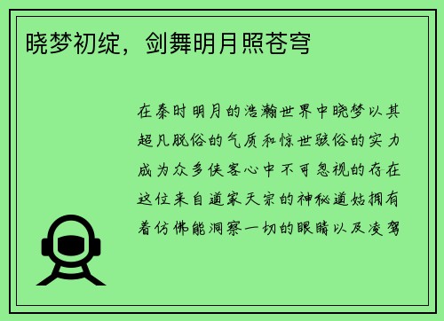 晓梦初绽，剑舞明月照苍穹